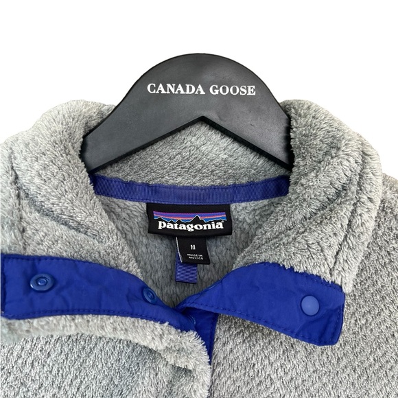 Patagonia Re-Tool Snap-T Grey Fleece Pullover Blue Trim Fall Womens EUC - Picture 3 of 8